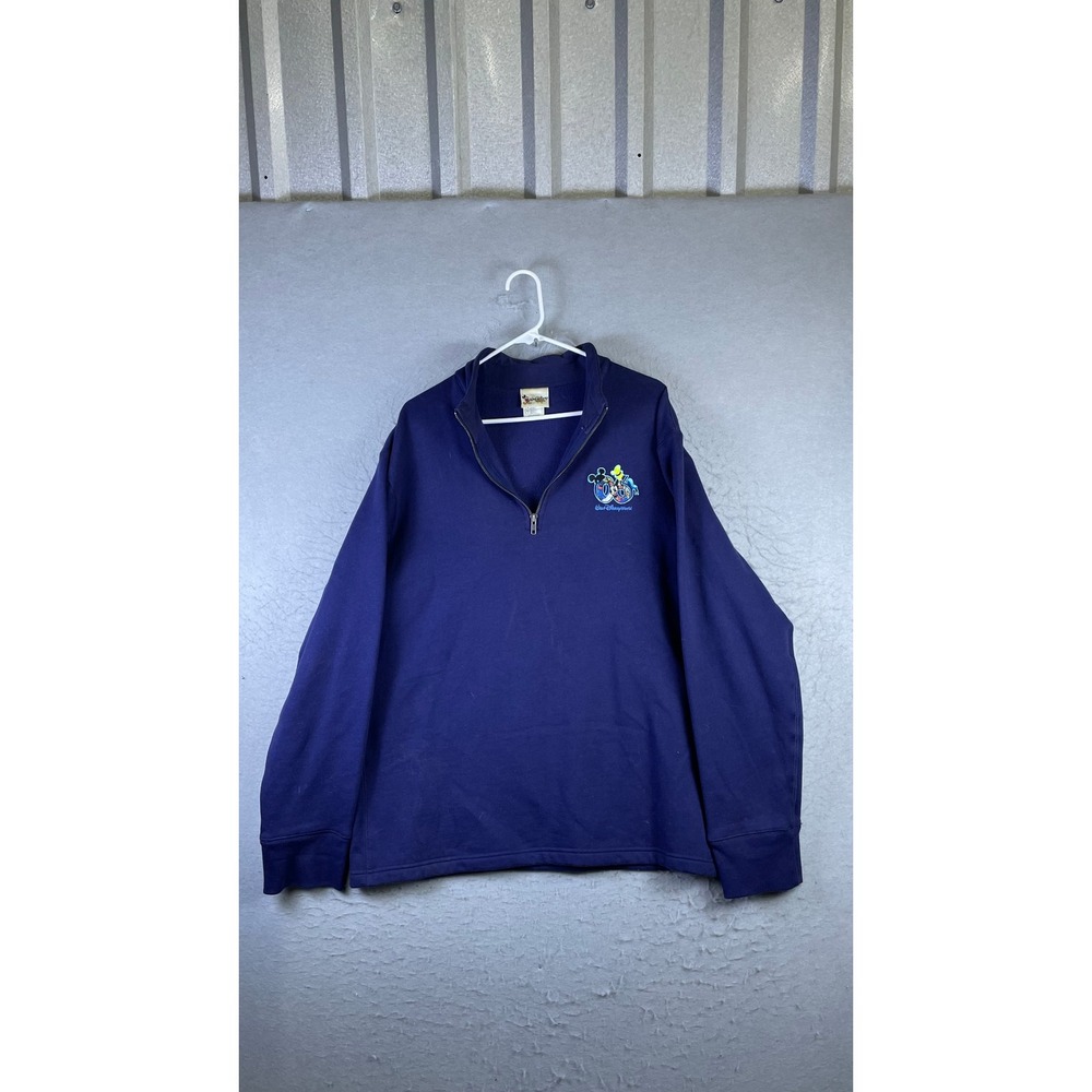 Walt Disney World Pullover Men Large Blue Good 1/4 Zip 2000 Celebration Logo